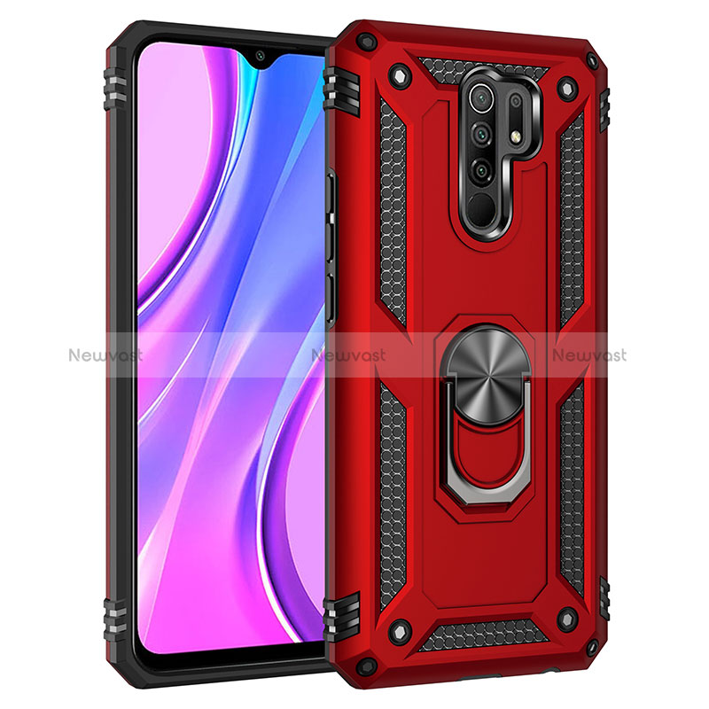 Silicone Matte Finish and Plastic Back Cover Case with Magnetic Finger Ring Stand MQ3 for Xiaomi Poco M2 Red