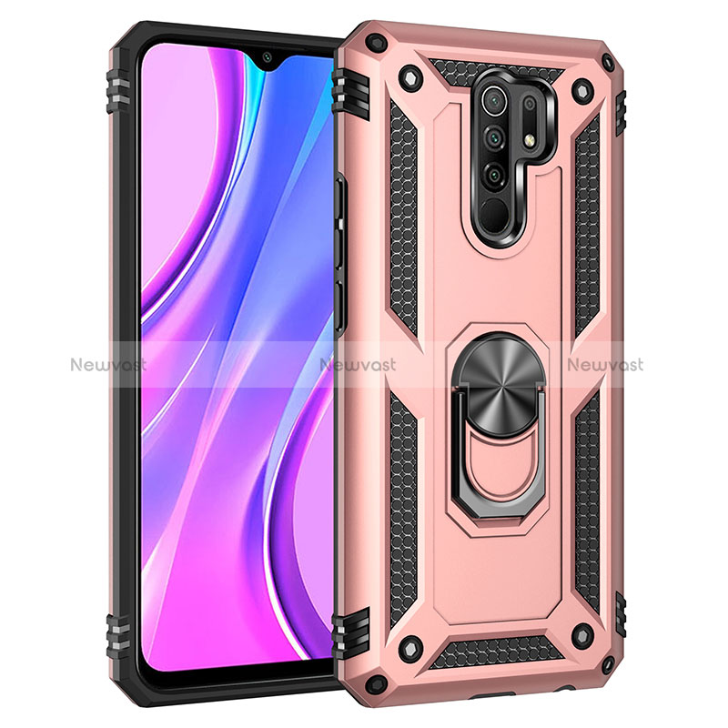 Silicone Matte Finish and Plastic Back Cover Case with Magnetic Finger Ring Stand MQ3 for Xiaomi Poco M2 Rose Gold