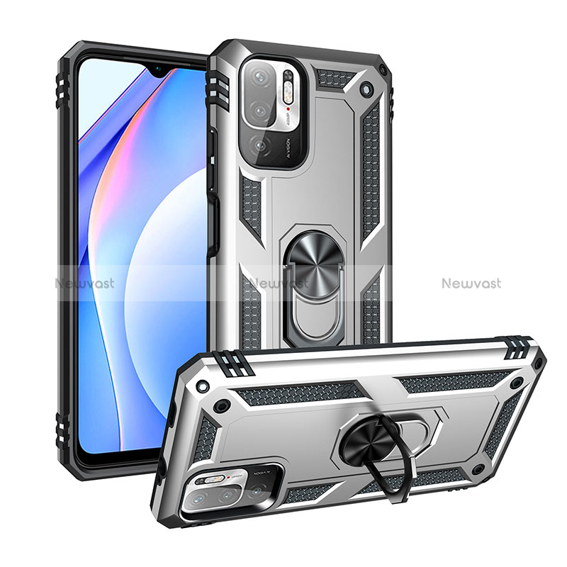 Silicone Matte Finish and Plastic Back Cover Case with Magnetic Finger Ring Stand MQ3 for Xiaomi POCO M3 Pro 5G