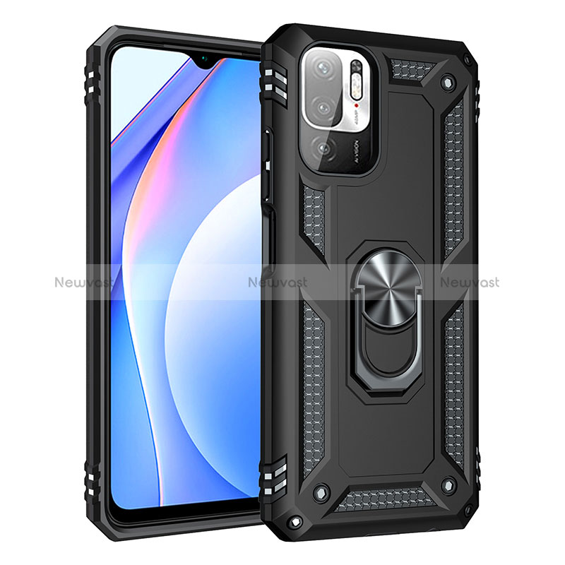 Silicone Matte Finish and Plastic Back Cover Case with Magnetic Finger Ring Stand MQ3 for Xiaomi POCO M3 Pro 5G