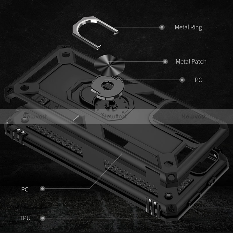 Silicone Matte Finish and Plastic Back Cover Case with Magnetic Finger Ring Stand MQ3 for Xiaomi Poco M4 Pro 5G