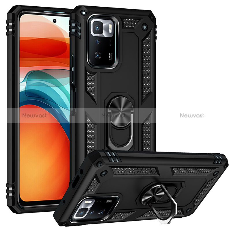 Silicone Matte Finish and Plastic Back Cover Case with Magnetic Finger Ring Stand MQ3 for Xiaomi Poco X3 GT 5G