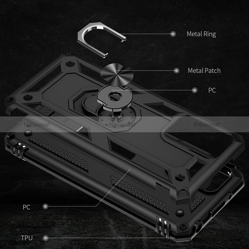 Silicone Matte Finish and Plastic Back Cover Case with Magnetic Finger Ring Stand MQ3 for Xiaomi Redmi 10 (2022)