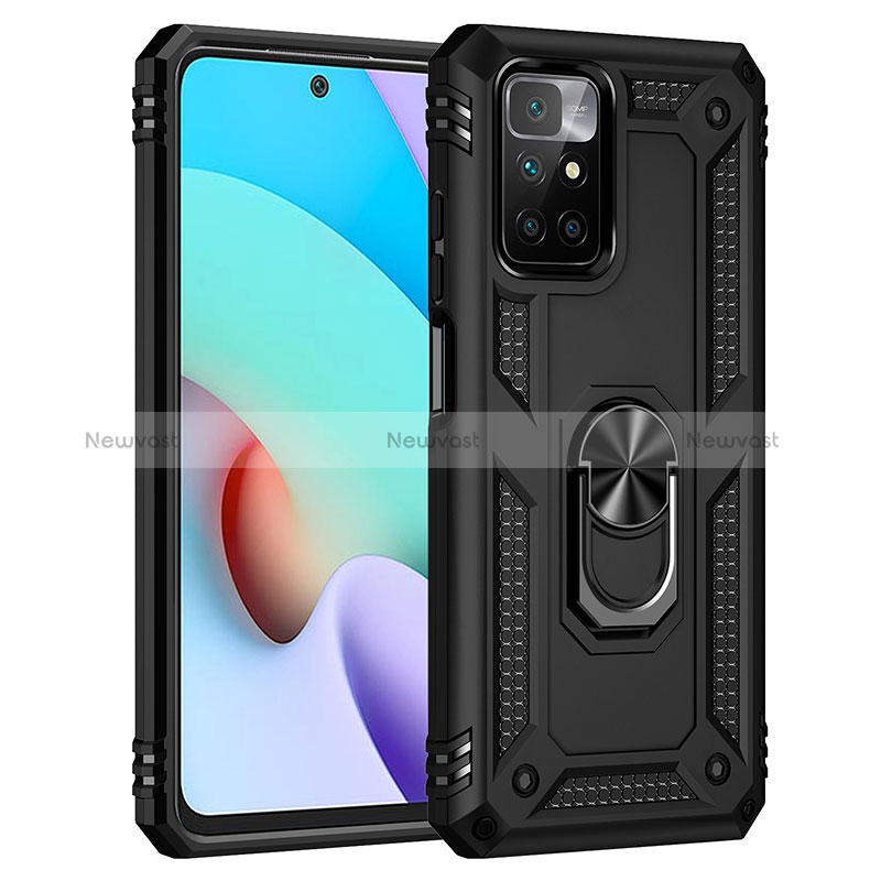 Silicone Matte Finish and Plastic Back Cover Case with Magnetic Finger Ring Stand MQ3 for Xiaomi Redmi 10 (2022)