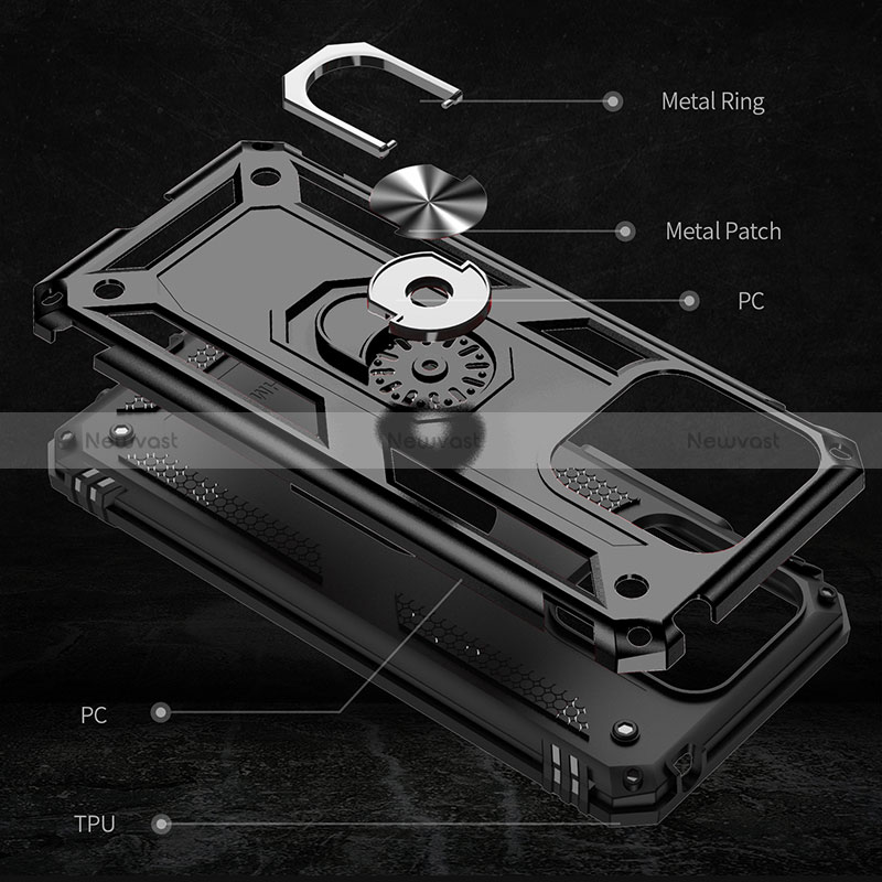 Silicone Matte Finish and Plastic Back Cover Case with Magnetic Finger Ring Stand MQ3 for Xiaomi Redmi 10 India