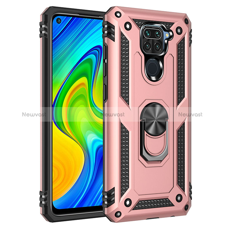 Silicone Matte Finish and Plastic Back Cover Case with Magnetic Finger Ring Stand MQ3 for Xiaomi Redmi 10X 4G Rose Gold