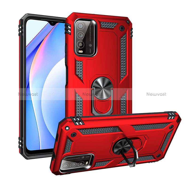 Silicone Matte Finish and Plastic Back Cover Case with Magnetic Finger Ring Stand MQ3 for Xiaomi Redmi 9 Power