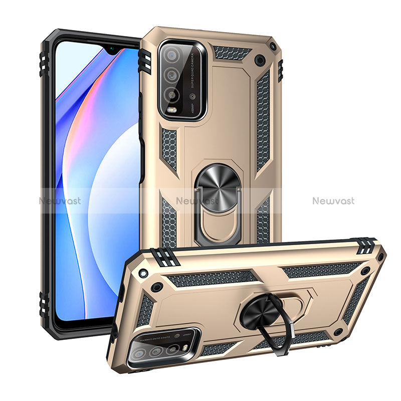 Silicone Matte Finish and Plastic Back Cover Case with Magnetic Finger Ring Stand MQ3 for Xiaomi Redmi 9 Power