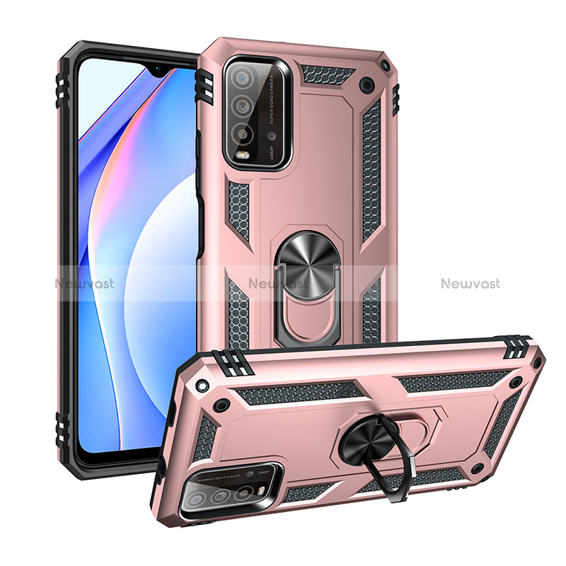 Silicone Matte Finish and Plastic Back Cover Case with Magnetic Finger Ring Stand MQ3 for Xiaomi Redmi 9 Power