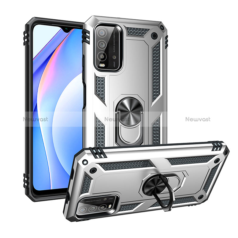 Silicone Matte Finish and Plastic Back Cover Case with Magnetic Finger Ring Stand MQ3 for Xiaomi Redmi 9 Power