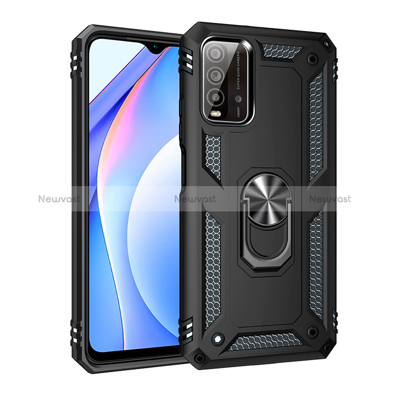 Silicone Matte Finish and Plastic Back Cover Case with Magnetic Finger Ring Stand MQ3 for Xiaomi Redmi 9 Power