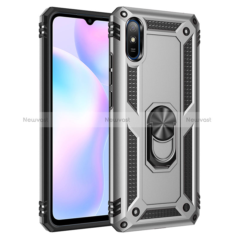 Silicone Matte Finish and Plastic Back Cover Case with Magnetic Finger Ring Stand MQ3 for Xiaomi Redmi 9A