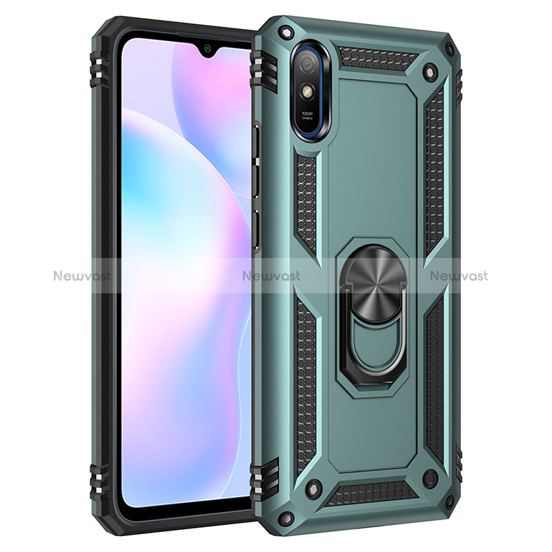 Silicone Matte Finish and Plastic Back Cover Case with Magnetic Finger Ring Stand MQ3 for Xiaomi Redmi 9AT