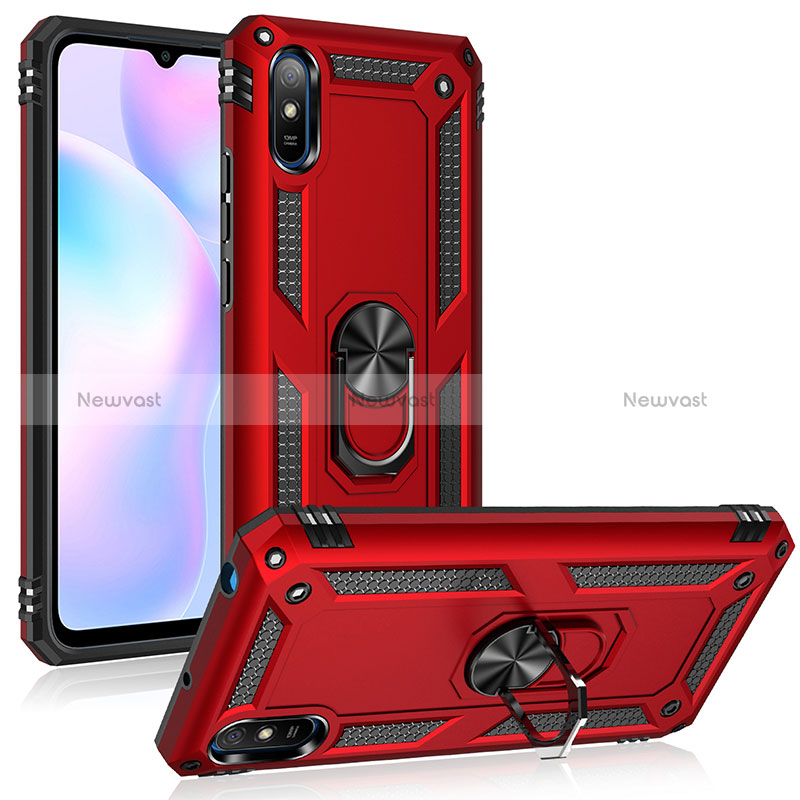 Silicone Matte Finish and Plastic Back Cover Case with Magnetic Finger Ring Stand MQ3 for Xiaomi Redmi 9AT