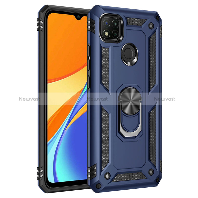 Silicone Matte Finish and Plastic Back Cover Case with Magnetic Finger Ring Stand MQ3 for Xiaomi Redmi 9C NFC