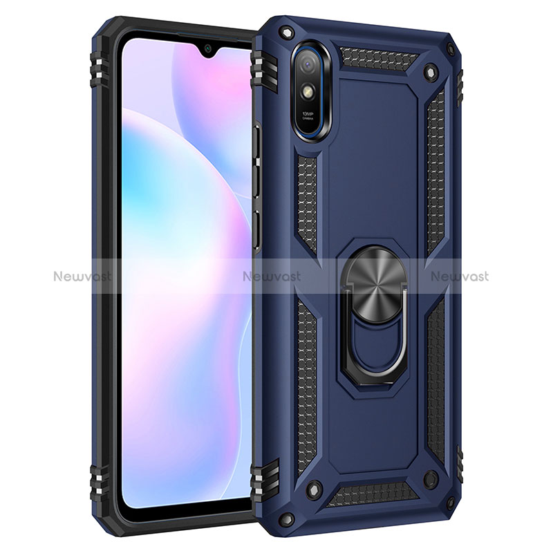 Silicone Matte Finish and Plastic Back Cover Case with Magnetic Finger Ring Stand MQ3 for Xiaomi Redmi 9i