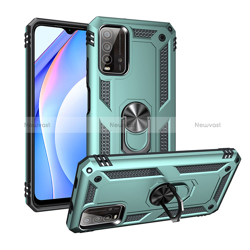 Silicone Matte Finish and Plastic Back Cover Case with Magnetic Finger Ring Stand MQ3 for Xiaomi Redmi 9T 4G