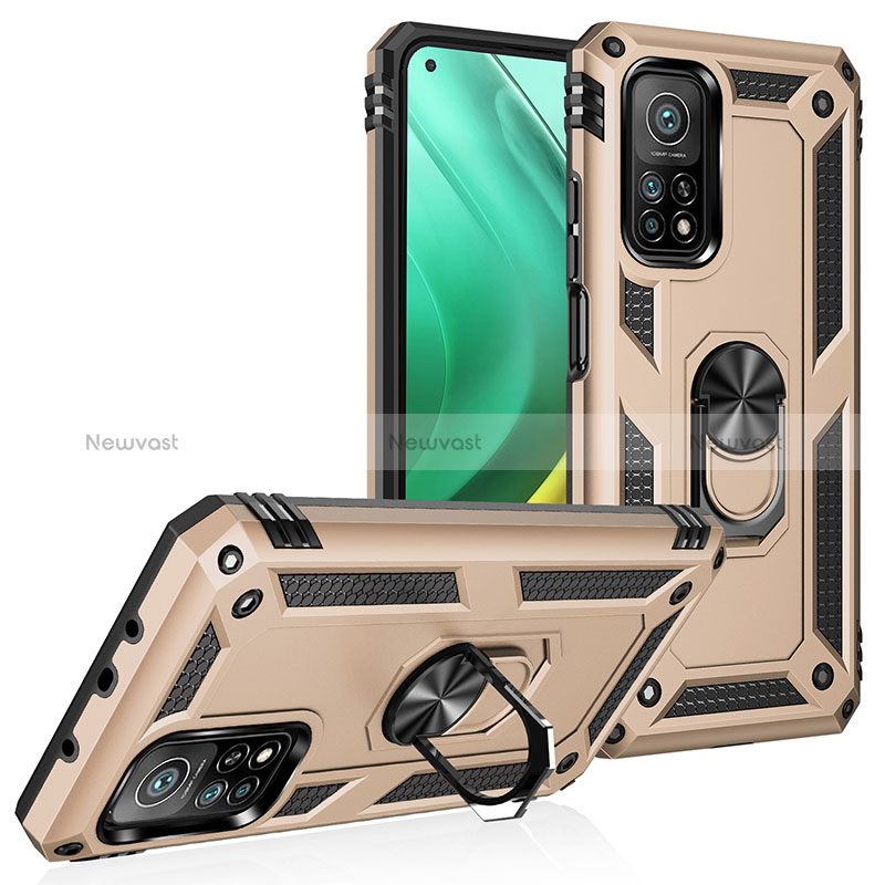 Silicone Matte Finish and Plastic Back Cover Case with Magnetic Finger Ring Stand MQ3 for Xiaomi Redmi K30S 5G Gold