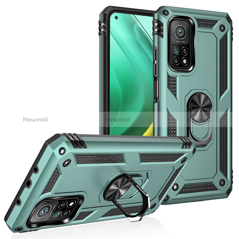 Silicone Matte Finish and Plastic Back Cover Case with Magnetic Finger Ring Stand MQ3 for Xiaomi Redmi K30S 5G Green