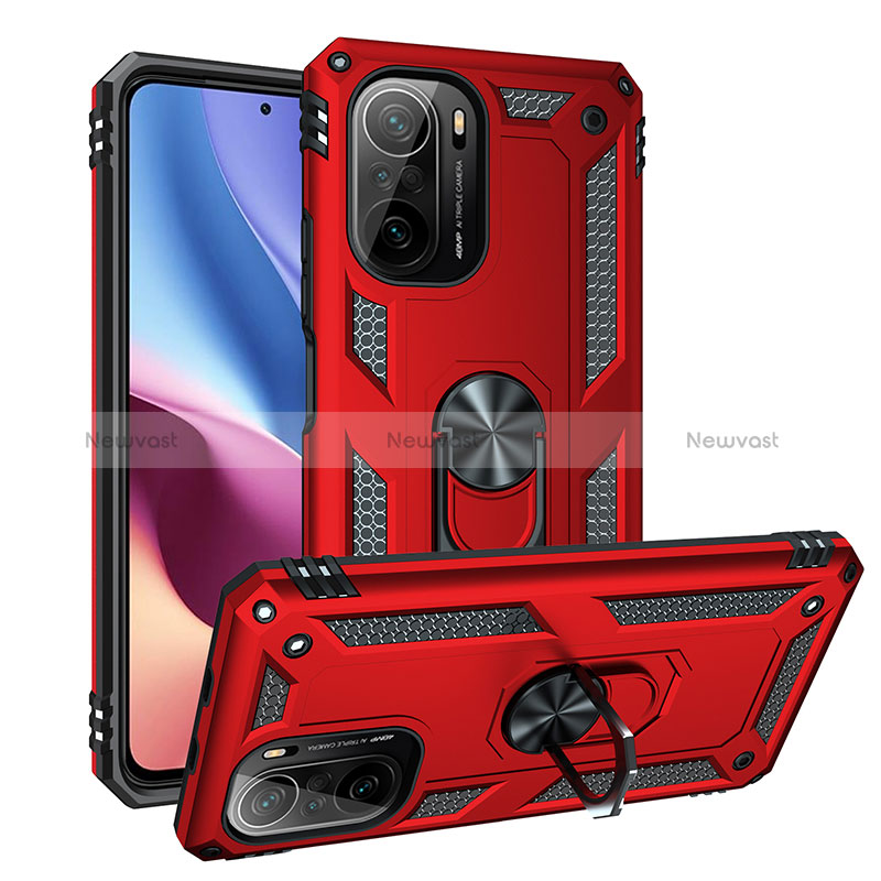 Silicone Matte Finish and Plastic Back Cover Case with Magnetic Finger Ring Stand MQ3 for Xiaomi Redmi K40 5G