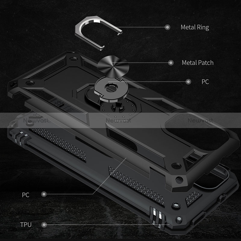 Silicone Matte Finish and Plastic Back Cover Case with Magnetic Finger Ring Stand MQ3 for Xiaomi Redmi Note 10 4G
