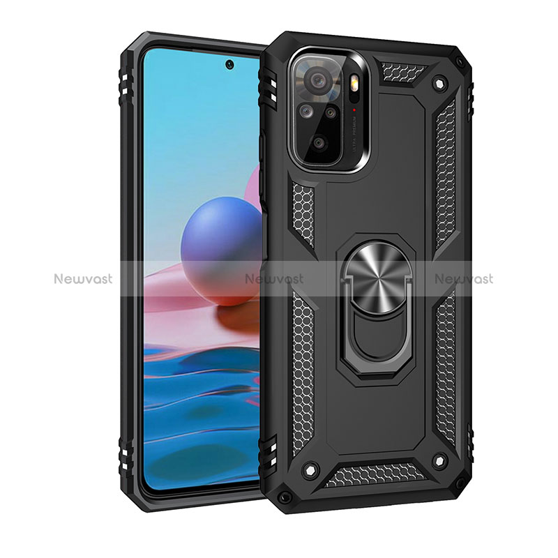 Silicone Matte Finish and Plastic Back Cover Case with Magnetic Finger Ring Stand MQ3 for Xiaomi Redmi Note 10 4G