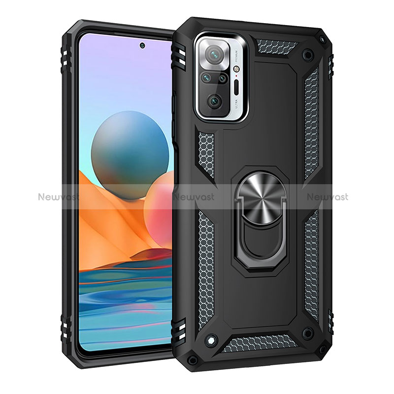 Silicone Matte Finish and Plastic Back Cover Case with Magnetic Finger Ring Stand MQ3 for Xiaomi Redmi Note 10 Pro 4G