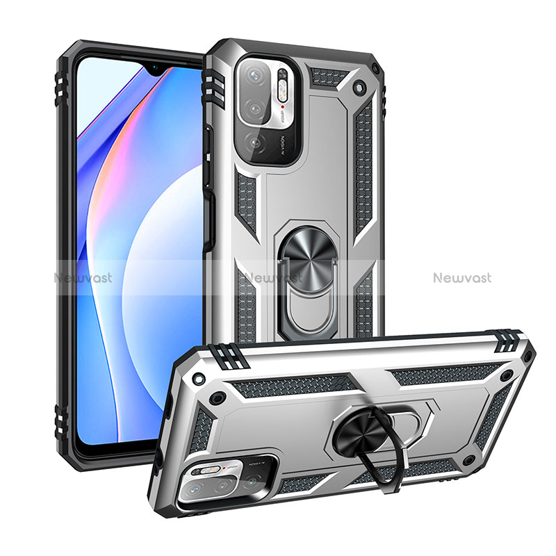 Silicone Matte Finish and Plastic Back Cover Case with Magnetic Finger Ring Stand MQ3 for Xiaomi Redmi Note 10T 5G