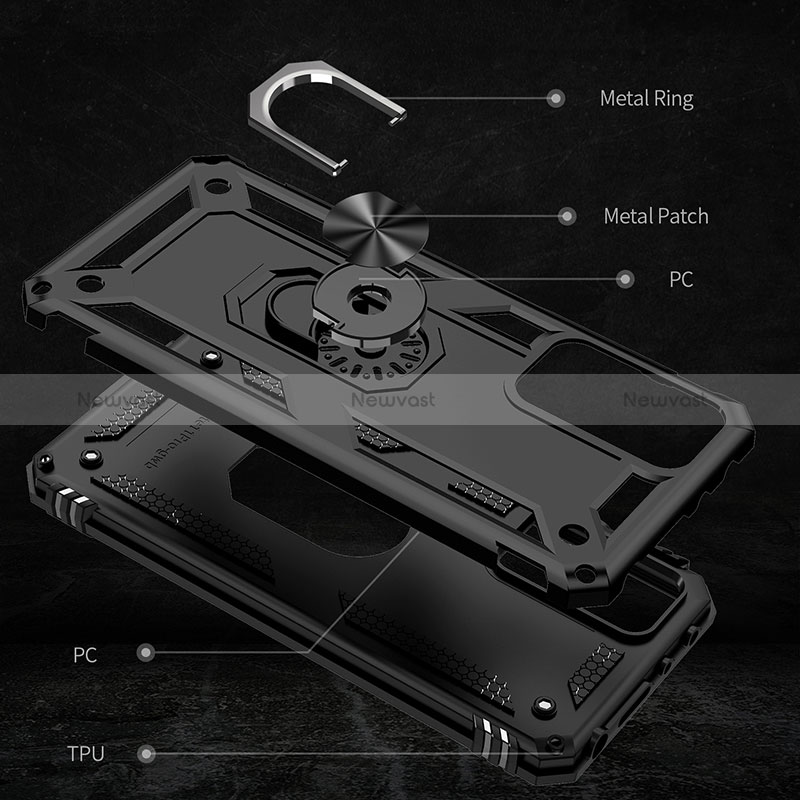 Silicone Matte Finish and Plastic Back Cover Case with Magnetic Finger Ring Stand MQ3 for Xiaomi Redmi Note 11 Pro 4G