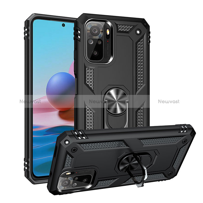 Silicone Matte Finish and Plastic Back Cover Case with Magnetic Finger Ring Stand MQ3 for Xiaomi Redmi Note 11 SE India 4G Black