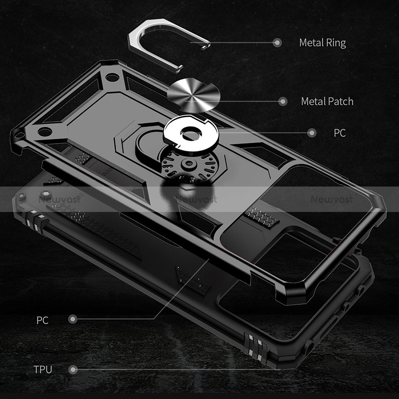 Silicone Matte Finish and Plastic Back Cover Case with Magnetic Finger Ring Stand MQ3 for Xiaomi Redmi Note 11E Pro 5G