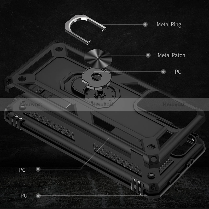 Silicone Matte Finish and Plastic Back Cover Case with Magnetic Finger Ring Stand MQ3 for Xiaomi Redmi Note 11T 5G