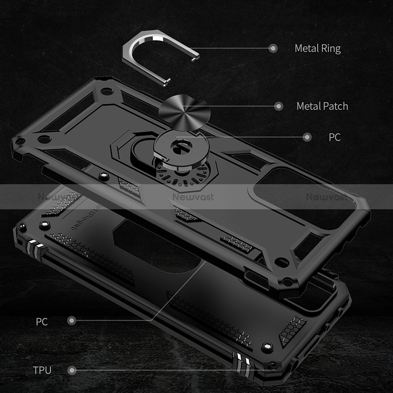 Silicone Matte Finish and Plastic Back Cover Case with Magnetic Finger Ring Stand MQ3 for Xiaomi Redmi Note 12 Pro 4G