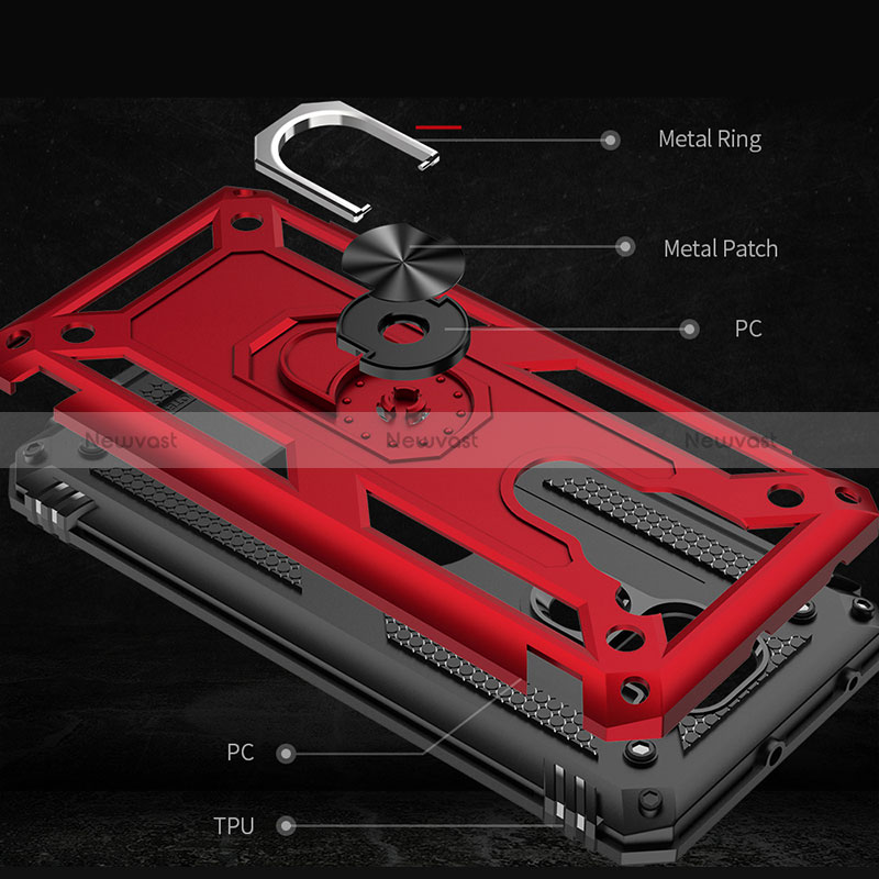 Silicone Matte Finish and Plastic Back Cover Case with Magnetic Finger Ring Stand MQ3 for Xiaomi Redmi Note 9