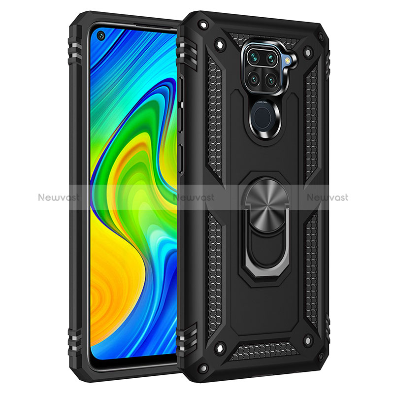 Silicone Matte Finish and Plastic Back Cover Case with Magnetic Finger Ring Stand MQ3 for Xiaomi Redmi Note 9