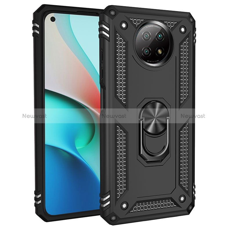 Silicone Matte Finish and Plastic Back Cover Case with Magnetic Finger Ring Stand MQ3 for Xiaomi Redmi Note 9 5G