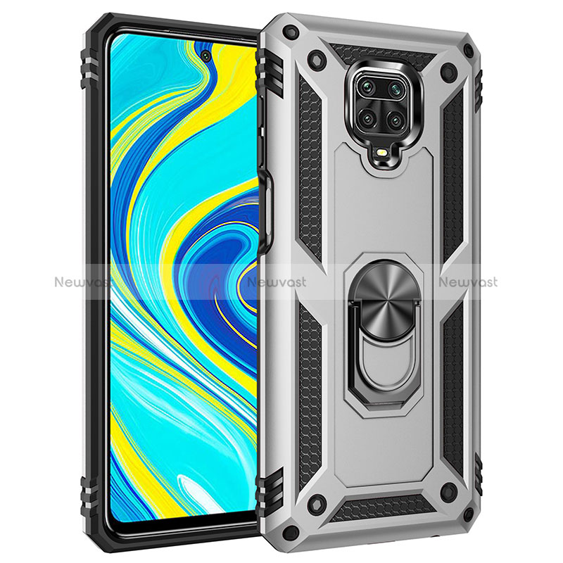 Silicone Matte Finish and Plastic Back Cover Case with Magnetic Finger Ring Stand MQ3 for Xiaomi Redmi Note 9 Pro