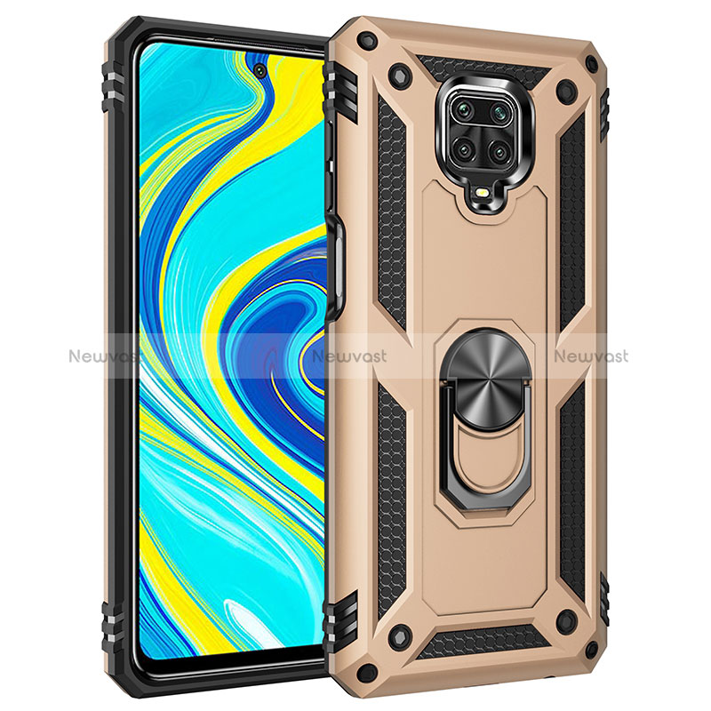 Silicone Matte Finish and Plastic Back Cover Case with Magnetic Finger Ring Stand MQ3 for Xiaomi Redmi Note 9 Pro Max Gold