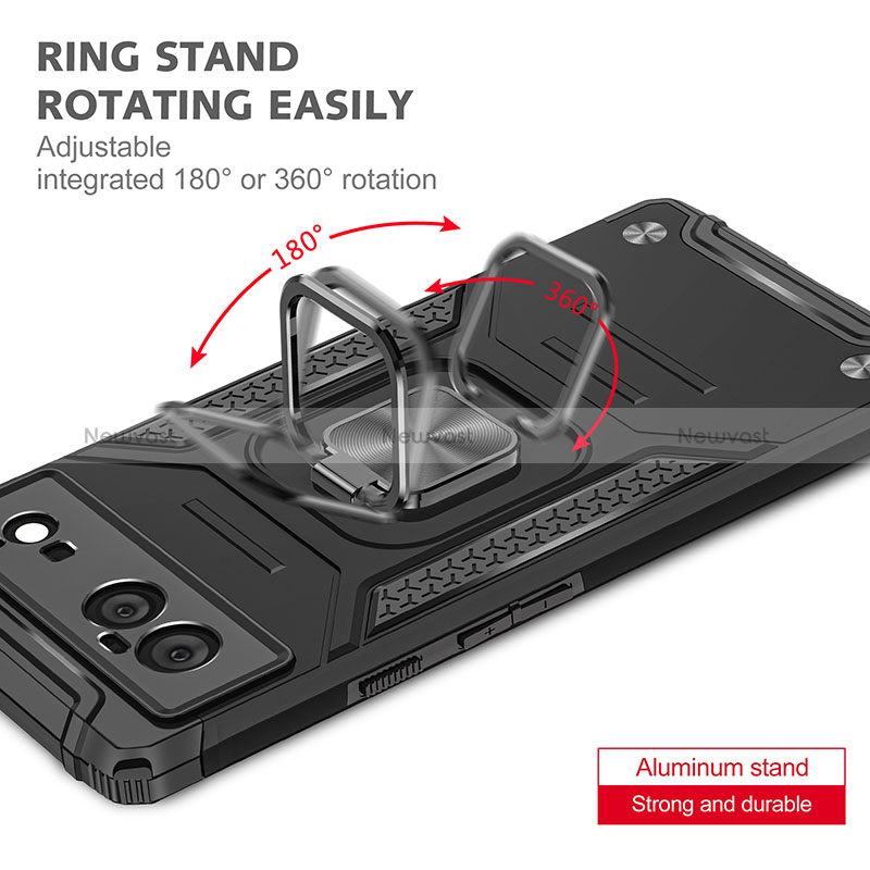 Silicone Matte Finish and Plastic Back Cover Case with Magnetic Finger Ring Stand MQ4 for Google Pixel 6 5G