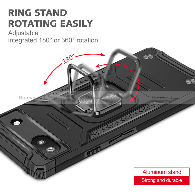 Silicone Matte Finish and Plastic Back Cover Case with Magnetic Finger Ring Stand MQ4 for Google Pixel 6a 5G