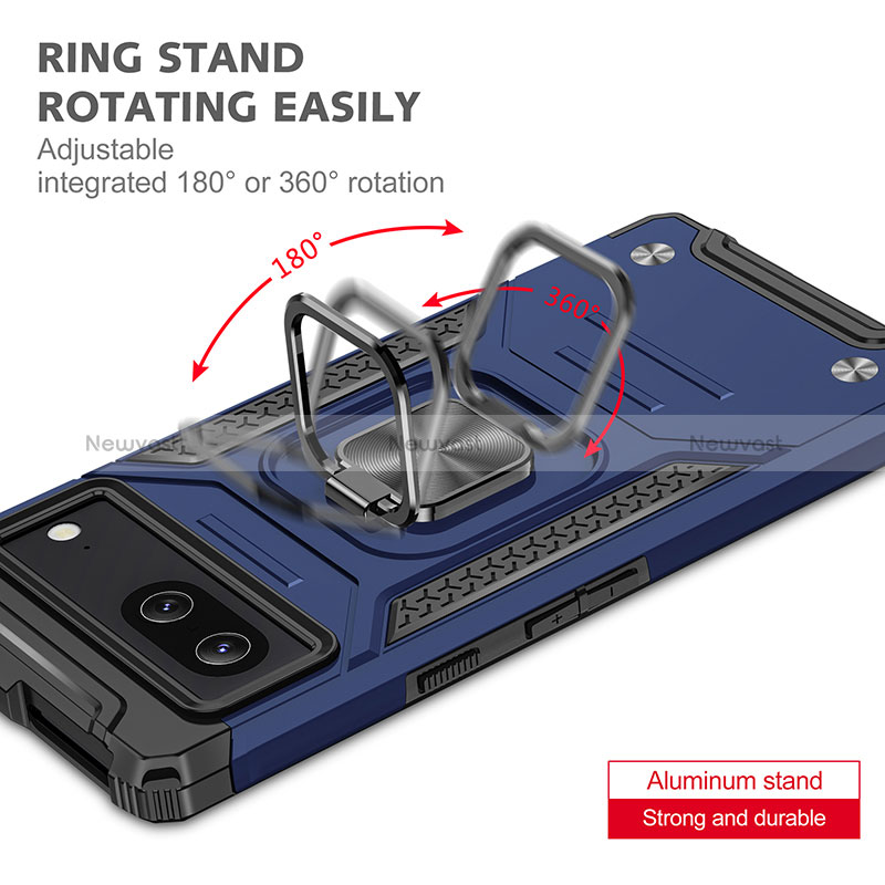 Silicone Matte Finish and Plastic Back Cover Case with Magnetic Finger Ring Stand MQ4 for Google Pixel 7 5G