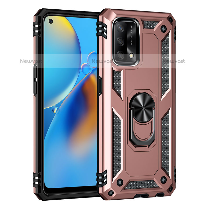 Silicone Matte Finish and Plastic Back Cover Case with Magnetic Finger Ring Stand MQ4 for Oppo A74 4G