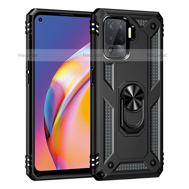 Silicone Matte Finish and Plastic Back Cover Case with Magnetic Finger Ring Stand MQ4 for Oppo A94 4G