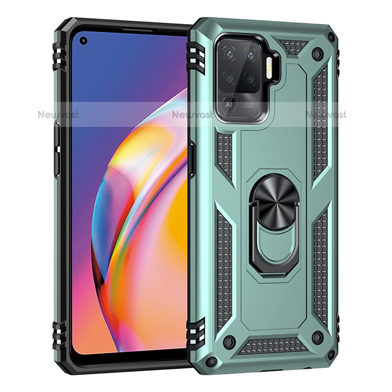 Silicone Matte Finish and Plastic Back Cover Case with Magnetic Finger Ring Stand MQ4 for Oppo A94 4G