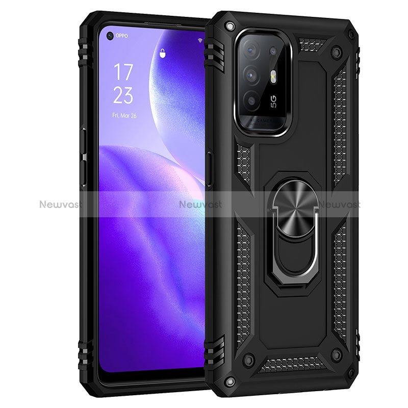 Silicone Matte Finish and Plastic Back Cover Case with Magnetic Finger Ring Stand MQ4 for Oppo Reno5 Z 5G