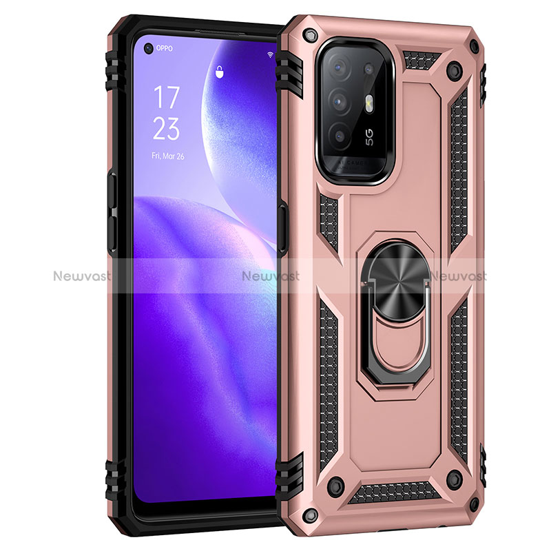 Silicone Matte Finish and Plastic Back Cover Case with Magnetic Finger Ring Stand MQ4 for Oppo Reno5 Z 5G
