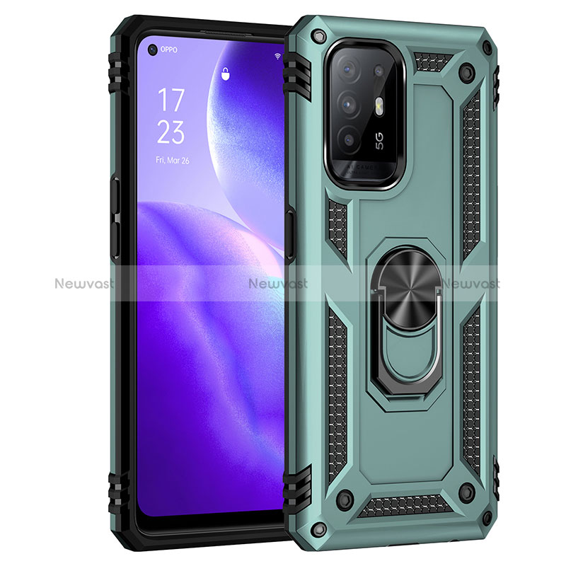 Silicone Matte Finish and Plastic Back Cover Case with Magnetic Finger Ring Stand MQ4 for Oppo Reno5 Z 5G