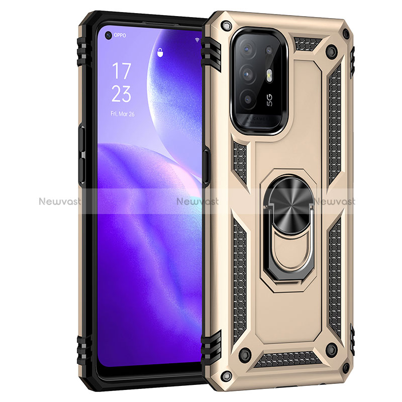 Silicone Matte Finish and Plastic Back Cover Case with Magnetic Finger Ring Stand MQ4 for Oppo Reno5 Z 5G