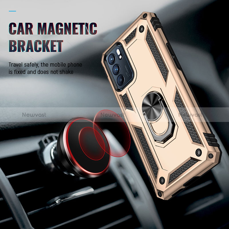 Silicone Matte Finish and Plastic Back Cover Case with Magnetic Finger Ring Stand MQ4 for Oppo Reno6 5G