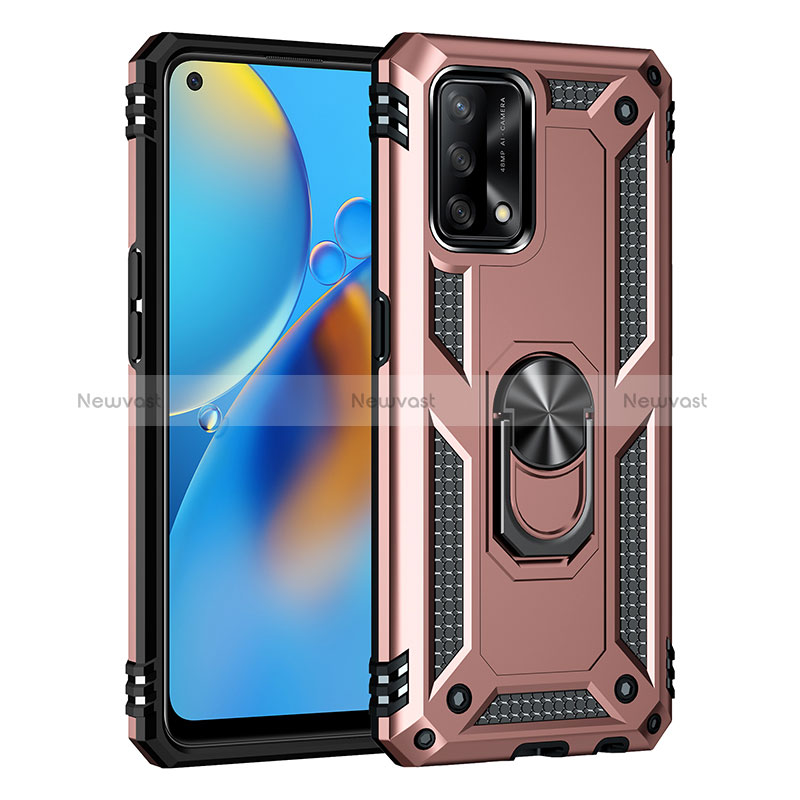 Silicone Matte Finish and Plastic Back Cover Case with Magnetic Finger Ring Stand MQ4 for Oppo Reno6 Lite